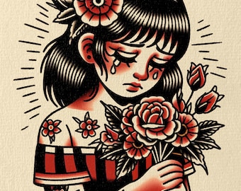 Bouquet Girl Traditional Tattoo Art Digital Download
