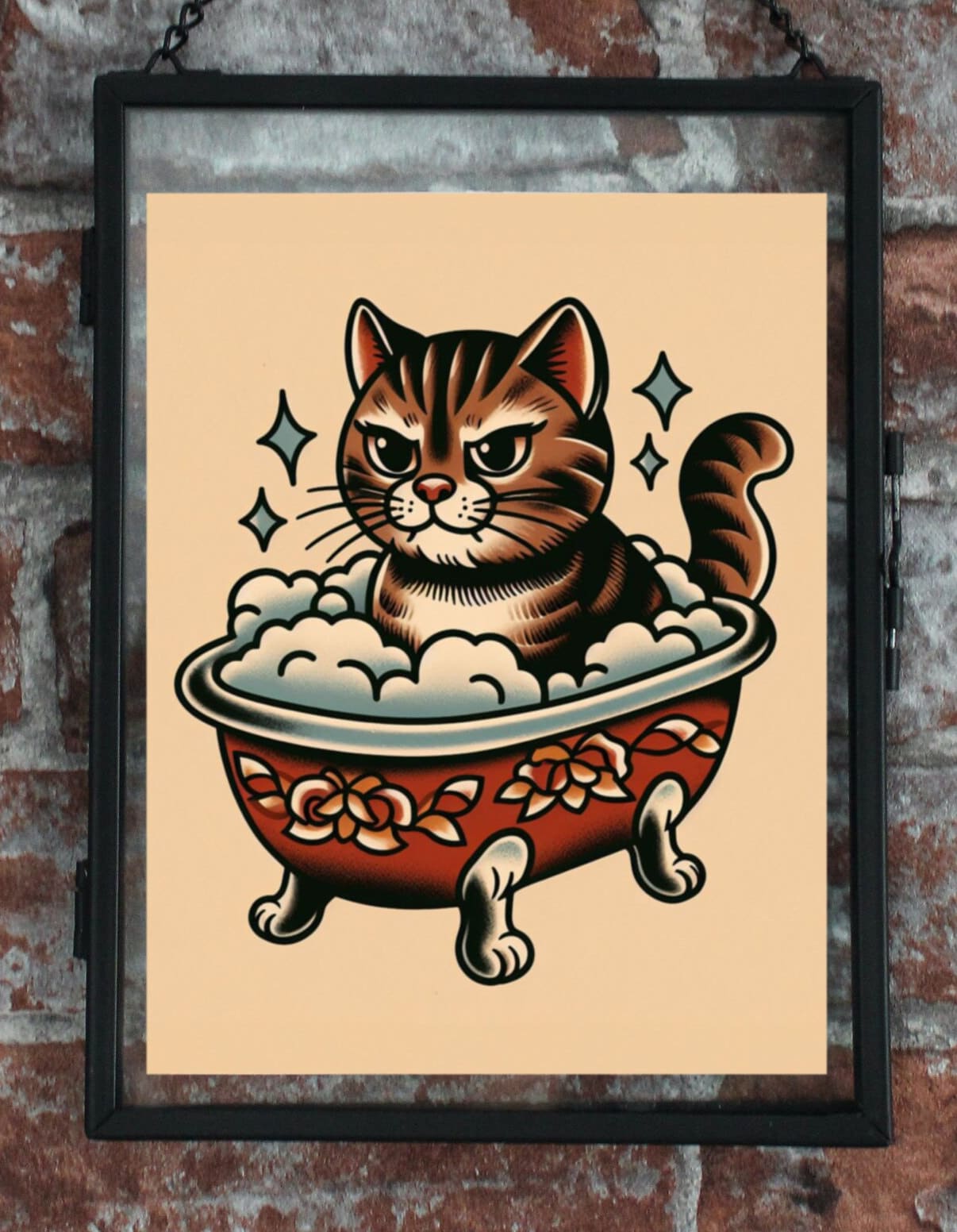 猫の泡風呂の伝統的なタトゥープリントアート - Etsy 日本