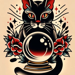Fortune Cat Traditional Tattoo Art - Digital Download