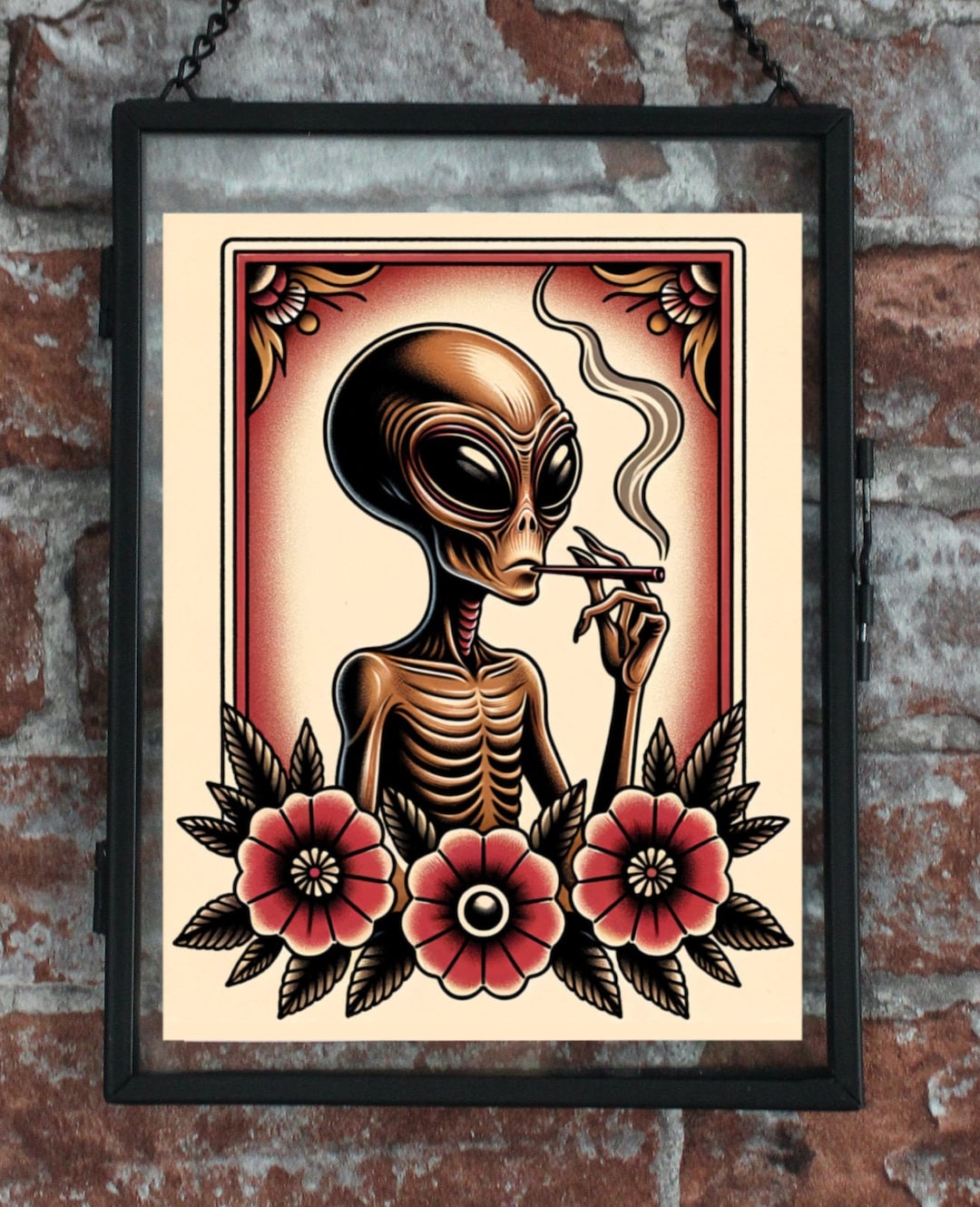 Alien Smoking Traditional Tattoo Art Print - Etsy