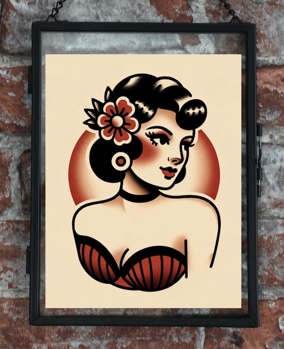 Vintage Pinup Traditional Tattoo Art Print