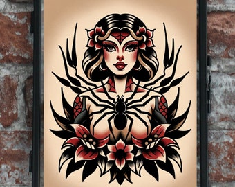 Spider Lady Traditional Tattoo Art Print