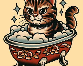 Cat Bath Art Digital Download