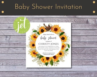 | d’invitation à la baby shower | d’automne | tournesol | de téléchargement numérique téléchargement instantané | | imprimable | personnalisables | modifiable 5 pouces x 5 pouces