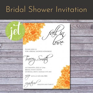 Bridal Shower Invitation | Fall | Floral | Digital Download | Instant Download | Printable | Customizable | Editable | 5in x 7in