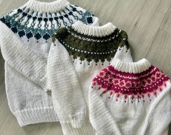 Pull/pull jacquard nordique en tricot à la main pour enfant
