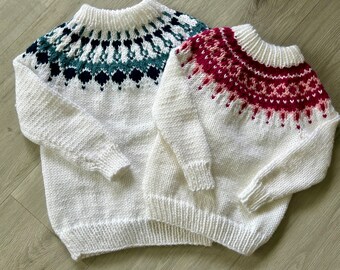 Nordic Fair Isle Sweater/Pullover Hand Knit Child In Stock