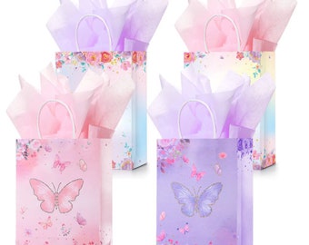 Butterfly gift bags Pink Purple Flowers paper Bags For Girls Butterfly Birthday Party favors Baby Shower Decors supplies