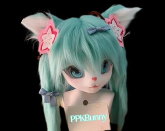 Hatsune Miku Cat-Premade Kig Head Fursuit Mask Kigrumi Head, Kig Head Mask, Kemono Mask, Fursona Mask Head, Furry Costume Gift For Kids