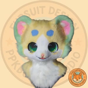 Fursuit Head- Head Only,  &quot;Colorful Puppy&quot; Furry Cosplay, Dog Fantasy Creatures, Dog Fantasy Creatures, Cute Fursuit Head