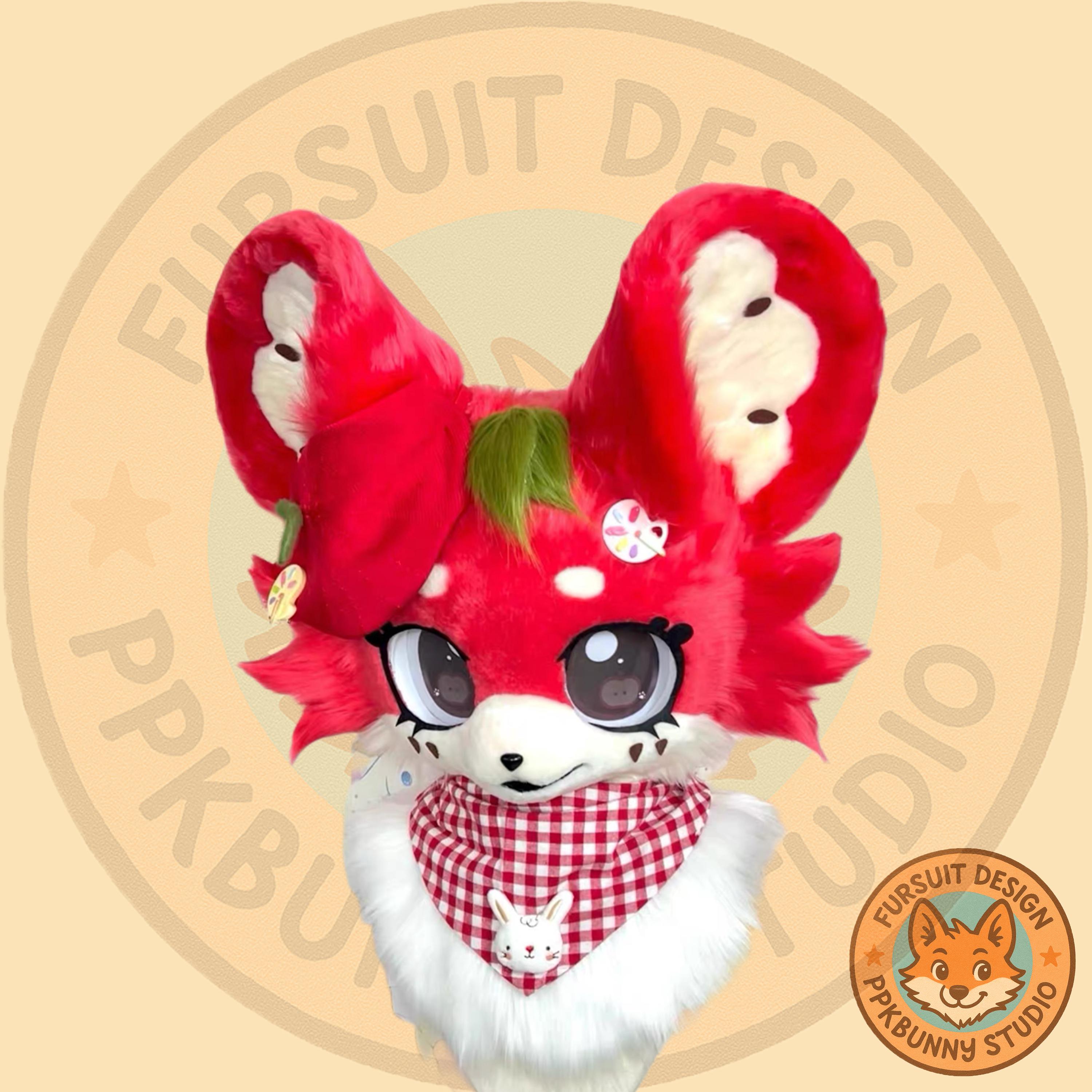 Fursuit Head- Head Only, "Strawberry Kitten" Furry Cosplay, Cat Fantasy Creatures, Cat Fantasy Creatures, Cute Fursuit Head