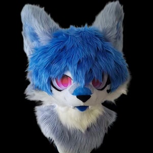 Fursuit Head- Head And Claw, Furry Cosplay, Fursuit Premade, Fantasy Creatures, Fursuit Head, "Blue Ocean Wolf" Fantasy Creatures