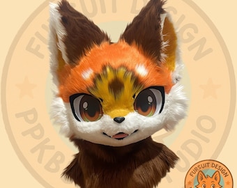 Fursuit hoofd-alleen hoofd, &quot;driekleurige puppy met gevouwen oren&quot; harige cosplay, hond fantasiewezens, hond fantasiewezens, schattig fursuit hoofd