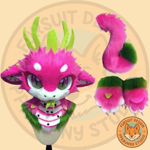 Fursuit Head, Tail and Claw, Fursuit Premade, &quot;Dragon Fruit Snake&quot; Fantasy Creatures, Fursuit Head,  Snake Fantasy Creatures,Cute Furry Paw