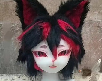 Kig Fursuit Head- Head Only, Furry Cosplay, Yabi Culture Cat Fursuit Head,With glowing eyes.