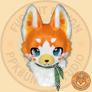 Fursuit Head- Head Only,Furry Cosplay, Fantasy Creatures,Blue Fox Fursuit Head,Orange Cat Fursuit Head