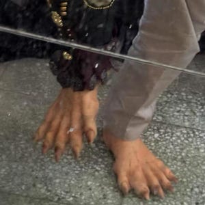 Puede incluir: Un par de manos con dedos largos y puntiagudos y u&ntilde;as. Las manos son p&aacute;lidas y tienen una apariencia ligeramente transl&uacute;cida. Las manos descansan sobre un suelo de baldosas.