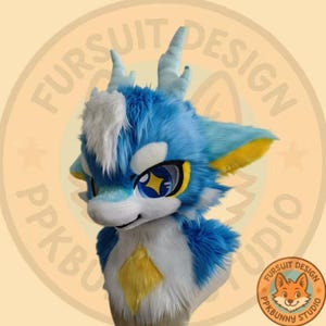 Fursuit Head, &quot; Blue Dragon&quot; Fantasy Creatures, Furry Cosplay, Fursuit Premade, Blue Dragon Fantasy Creatures, Cute Dragon Fursuit Head