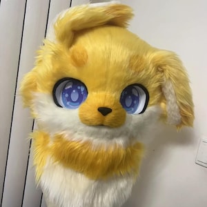 Fursuit Head- Head Only,Furry Cosplay, Fantasy Creatures,Golden lop-eared puppy  Fursuit Head,Dog Fursuit Head