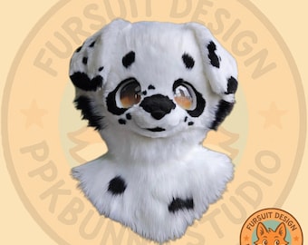 Fursuit hoofd alleen hoofd, Dalmatische harige cosplay, fantasiewezens &quot;Puppy met gevouwen oren&quot;, hond fursuit hoofd, schattig fursuit hoofd, handgemaakte fursuit