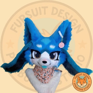 Fursuit Head- Head Only, "Blue Long-Eared Rabbit" Furry Cosplay, Fursuit Premade, Rabbit Fantasy Creatures, Cute Rabbit Fursuit Head