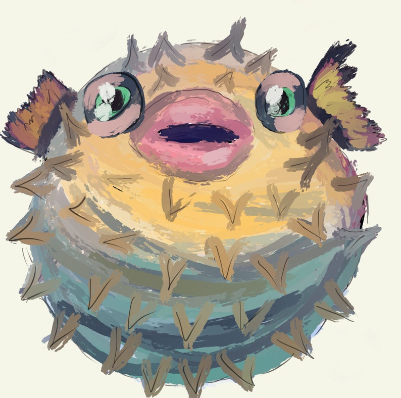 White Sweatshirt With a Puffer Fish Deflated and Inflated Etsy