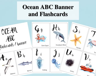 Havets ABC-flashkort och banner, hemundervisning, hav, fiskflashkort, havsflashkort, hemundervisningsflashkort