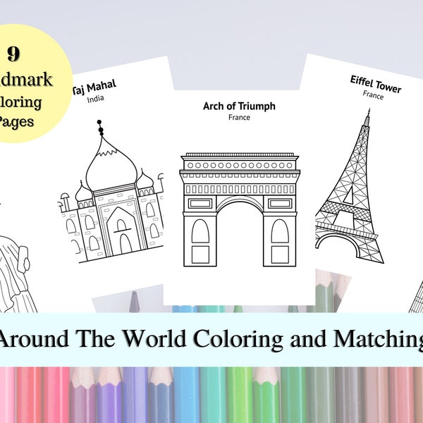 Landmarks Coloring Book, Homeschool Worksheets, Around the World Workbook