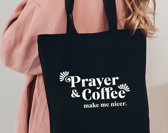 Prayer & Coffee Christian tote bag, Gift for Christian Bible tote Christian Merch Bible Bag Teen Baptism Gift Totebag Adult Baptism Gift