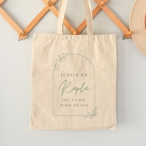 The Lord Who Heals Canvas Tote Bag, Jehovah Rapha Tote Bag, Christian tote bag women, Bible tote bag, gift for Christian woman