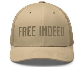 Free Indeed Christian Embroidered Hat Snapback Adult Baptism Gift for Christian Beige Natural Sand Color
