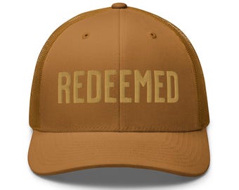 Embroidered Christian Hat 'Redeemed', Christian Trucker Hat, Embroidered Hat, Adult Baptism Gift for Christian Streetwear Merch