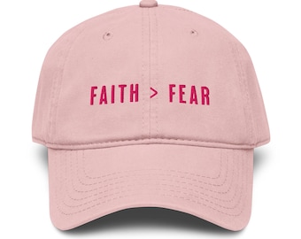 Pink Faith Over Fear Embroidered Christian Baseball Cap, Breast Cancer Awareness Gift