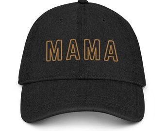 Mama Embroidered Black Denim Hat, Mama Embroidered Denim Baseball Cap, Mama Baseball Cap, Gift for Mom, Mother's Day Gift