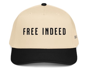 Free Indeed Christian Embroidered Hat Adult Baptism Gift for Christian Natural Sand and Black