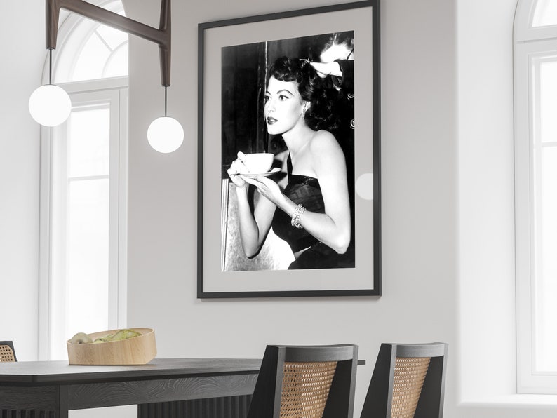 Ava Gardner Drinking Coffee Poster Black and White Vintage - Etsy