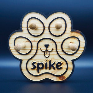 Dog Leash Paw Hanger Pet Name Personalized Solid Wood Wall Decor Rack