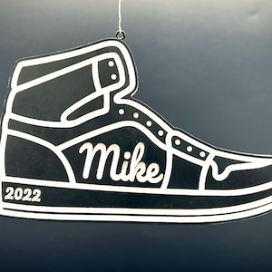 Personalized Sneaker Christmas Ornament, Black Shoe Holiday Tree Decor