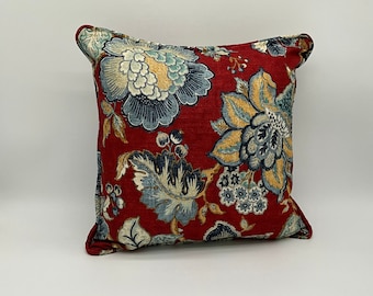 Designer Kasmir Pillow Cover,Red floral decorative throw pillow,Designer pillow cover