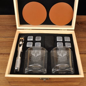 Personalized Whiskey Glass Set with Wooden Box,Groomsmen Gift,Whiskey ice stoneBest Man Gift,Groomsman Proposal,Boyfriend Gift,Gifts for Men