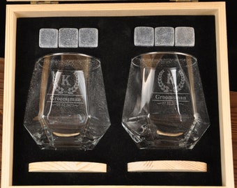 Gepersonaliseerde whiskyglazenset: vintage cadeau voor bruidsjonkers met houten kist