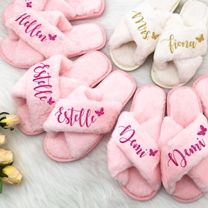 Custom Fluffy Slippers,Fluffy Cross slippers,Bride to Be Gift,Custom Bride Slippers,Bridesmaid Gift,Bachelorette Party,Fluffy Slippers,mom