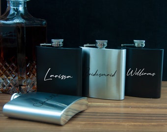 Personalized Black Stainless Steel Flask: Engraved Groomsmen Gift