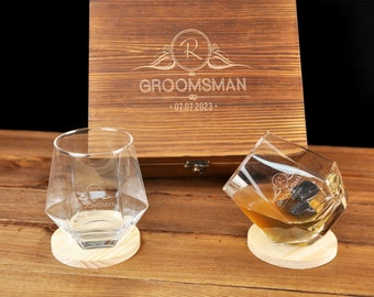 Personalized Whiskey Glasses Set,whiskey glasses for Groomsmen ,whiskey glasses vintage，whiskey glasses with box,birthday gifts