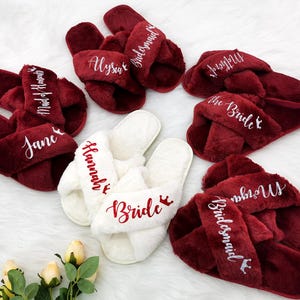 Custom Fluffy Slippers,Fluffy Cross slippers,Bride to Be Gift,Custom Bride Slippers,Bridesmaid Gift,Bachelorette Party,Fluffy Slippers,mom