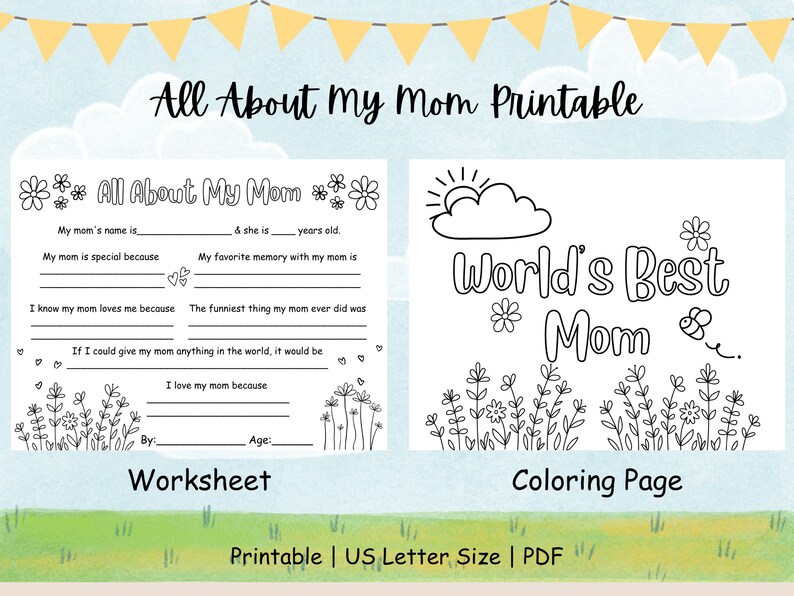 All About My Mom Printable PDF Bundle Worksheet &amp; Coloring - Etsy