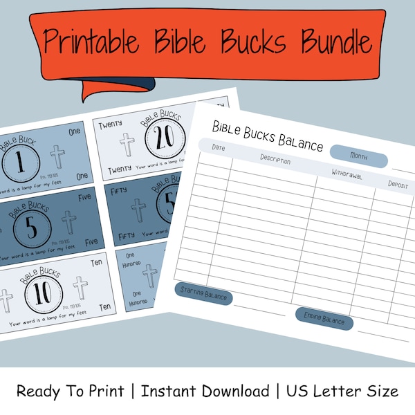 Instant Download Printable Bible Bucks | Sunday School Teachers | Bible Verse Reward System | Homeschooling | Teach Christian Values