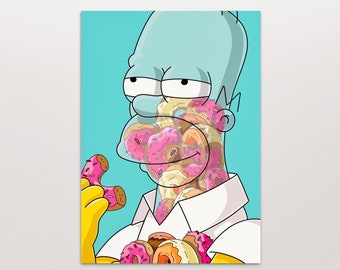 Homer Simpson doughnut print, Simpson digital art print, instant downloads printable home decor, Simpson digital poster, wall art gift