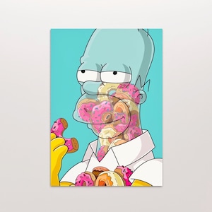 Stampa a ciambella di Homer Simpson, stampa d’arte digitale Simpson, arredamento per la casa stampabile con download istantaneo, poster digitale Simpson, regalo d’arte da parete