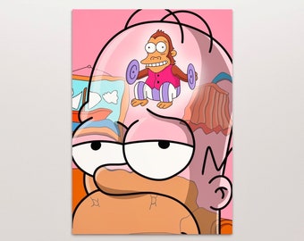 Cervello di scimmia di Homer Simpson, stampa artistica digitale Simpson, arredamento per la casa stampabile con download istantaneo, poster digitale Simpson, regalo artistico da parete